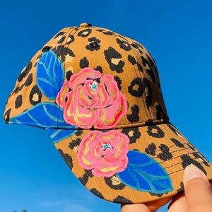 Custom animal print hat with pop art floral detail